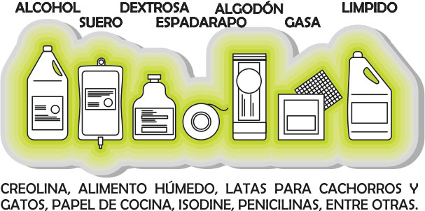 Otra opción para la donación es a través de elementos vitales para la atención de los animales que se atienden en la Clínica como son: alcohol, sueros, dextrosa, esparadrapo, mucho algodón, gasa, productos de aseo como límpido, mucho límpido, creolina, alimento húmedo, latas para cachorros y gaticos, papel de cocina, isodine, penicilinas, entre mil cosas!